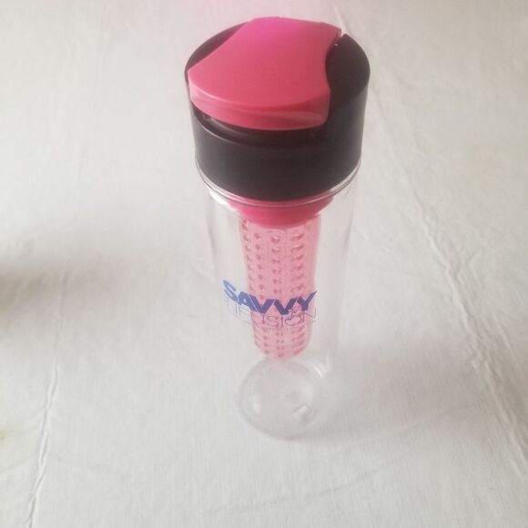 Savvy Fruit Infusion Pink Tritan Water Bottle Travel Clear Waterbottle - Picture 3 of 6